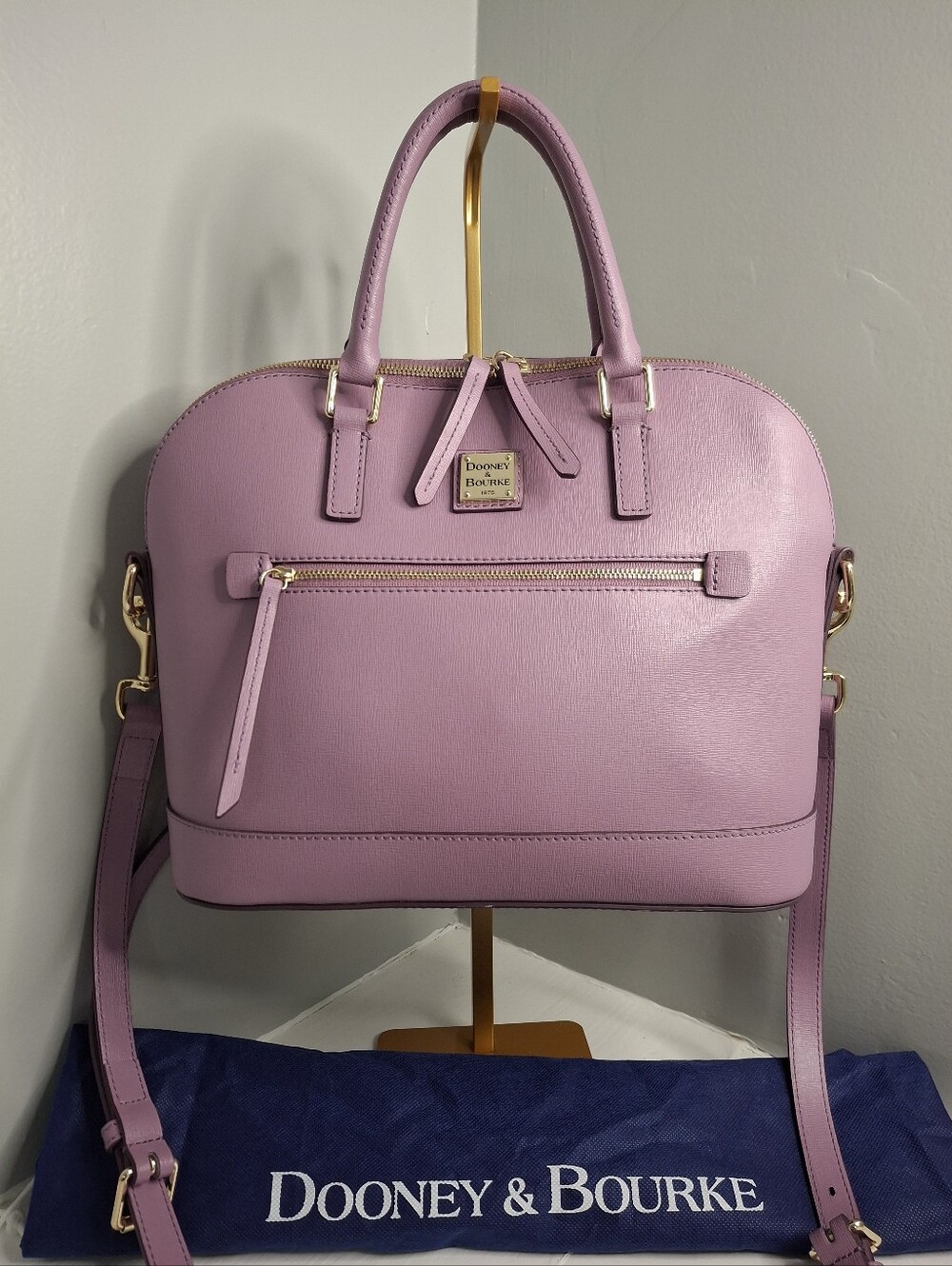 Dooney & Bourke Saffiano Domed Zip Satchel Lilac Leather Crossbody Bag EUC